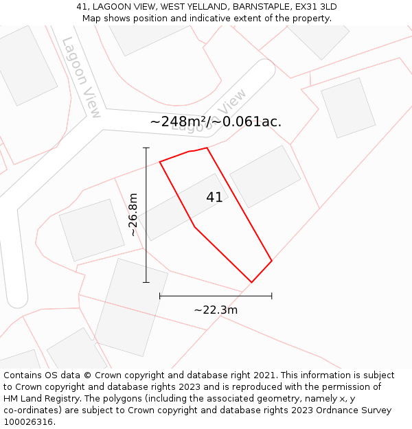 41, LAGOON VIEW, WEST YELLAND, BARNSTAPLE, EX31 3LD: Plot and title map