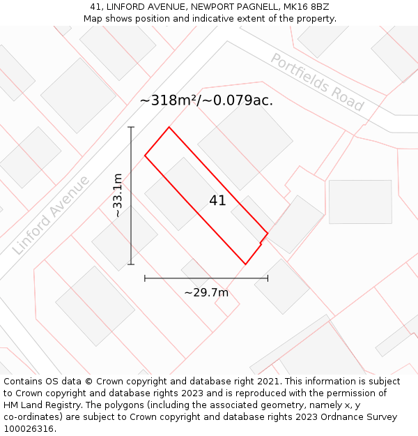 41, LINFORD AVENUE, NEWPORT PAGNELL, MK16 8BZ: Plot and title map