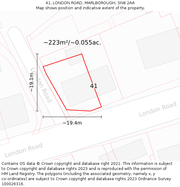 41, LONDON ROAD, MARLBOROUGH, SN8 2AA: Plot and title map