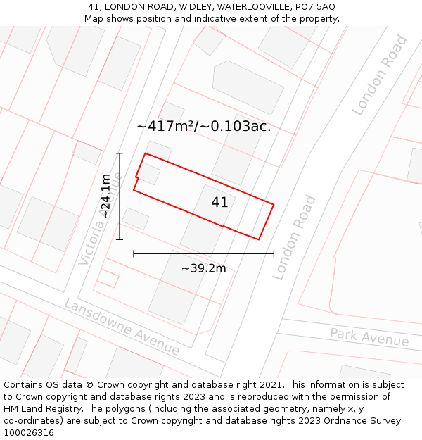 41, LONDON ROAD, WIDLEY, WATERLOOVILLE, PO7 5AQ: Plot and title map