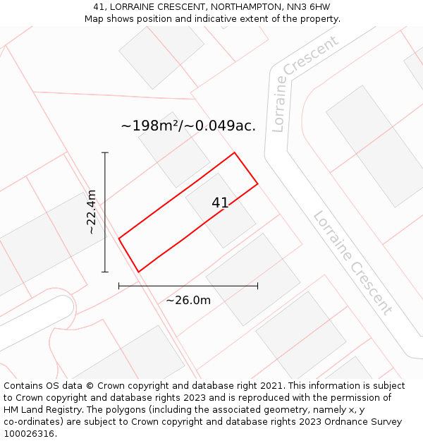 41, LORRAINE CRESCENT, NORTHAMPTON, NN3 6HW: Plot and title map