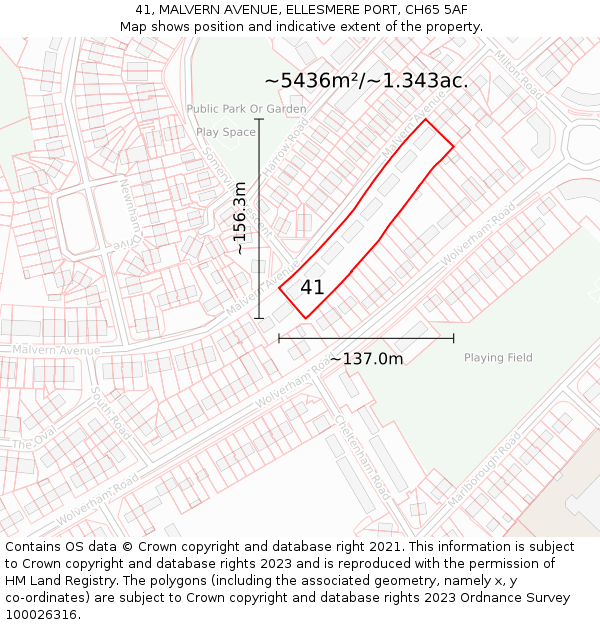 41, MALVERN AVENUE, ELLESMERE PORT, CH65 5AF: Plot and title map