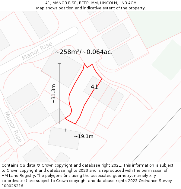 41, MANOR RISE, REEPHAM, LINCOLN, LN3 4GA: Plot and title map