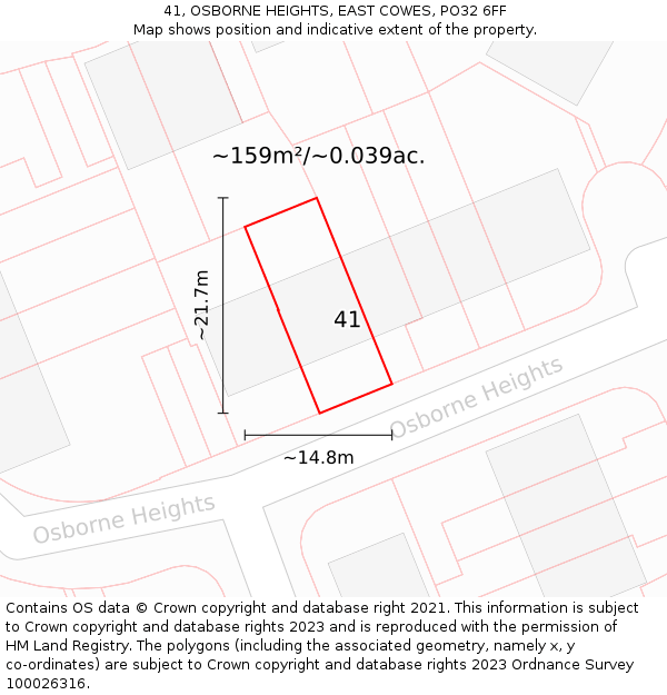 41, OSBORNE HEIGHTS, EAST COWES, PO32 6FF: Plot and title map