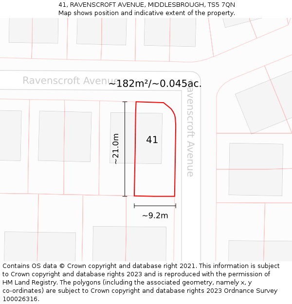 41, RAVENSCROFT AVENUE, MIDDLESBROUGH, TS5 7QN: Plot and title map