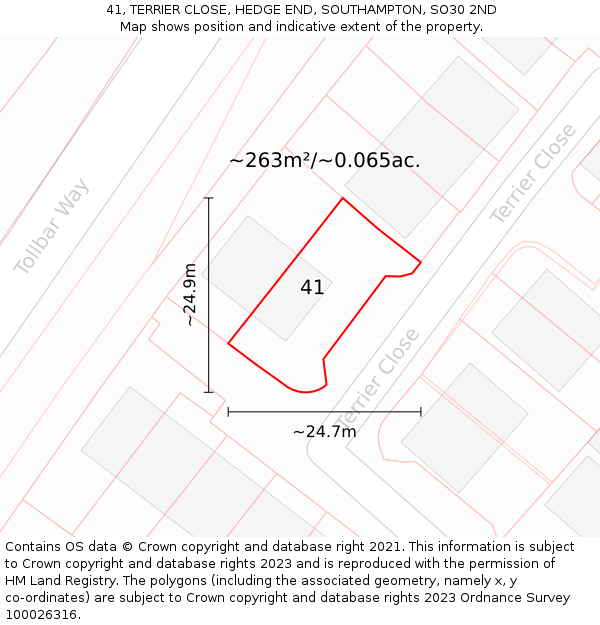 41, TERRIER CLOSE, HEDGE END, SOUTHAMPTON, SO30 2ND: Plot and title map