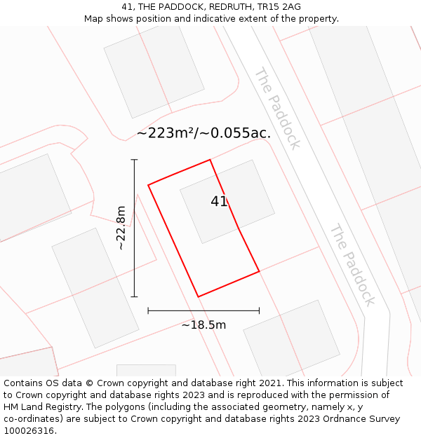 41, THE PADDOCK, REDRUTH, TR15 2AG: Plot and title map