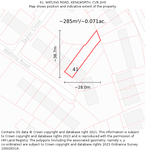 41, WATLING ROAD, KENILWORTH, CV8 2HS: Plot and title map