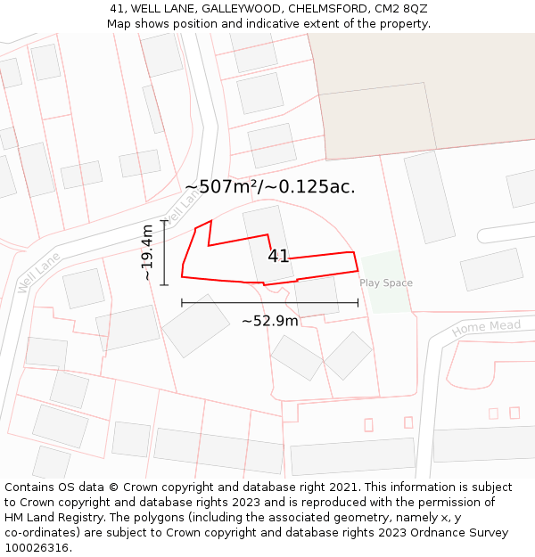 41, WELL LANE, GALLEYWOOD, CHELMSFORD, CM2 8QZ: Plot and title map