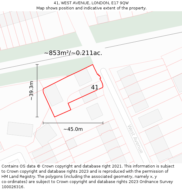 41, WEST AVENUE, LONDON, E17 9QW: Plot and title map