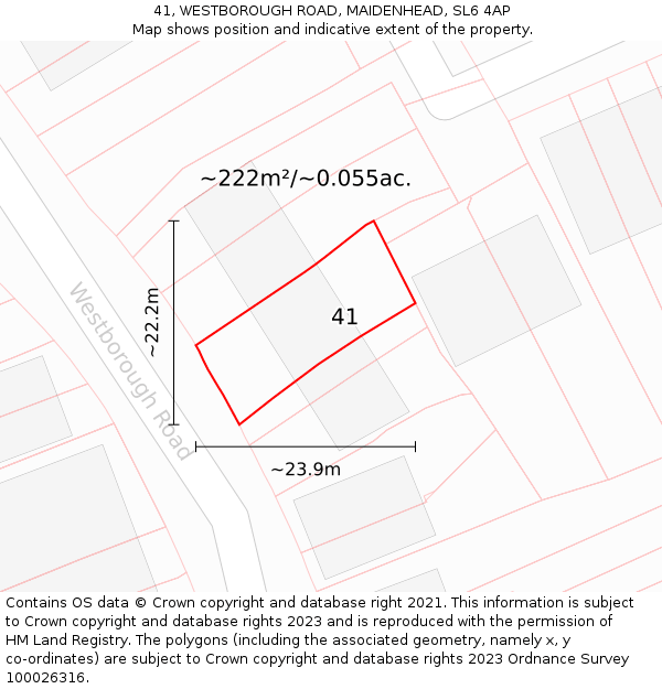 41, WESTBOROUGH ROAD, MAIDENHEAD, SL6 4AP: Plot and title map