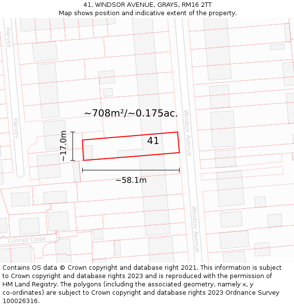 41, WINDSOR AVENUE, GRAYS, RM16 2TT: Plot and title map