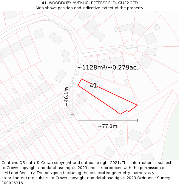 41, WOODBURY AVENUE, PETERSFIELD, GU32 2ED: Plot and title map