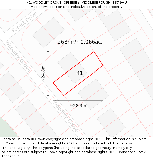 41, WOODLEY GROVE, ORMESBY, MIDDLESBROUGH, TS7 9HU: Plot and title map