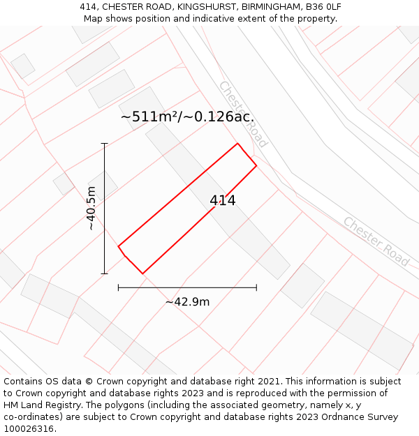 414, CHESTER ROAD, KINGSHURST, BIRMINGHAM, B36 0LF: Plot and title map