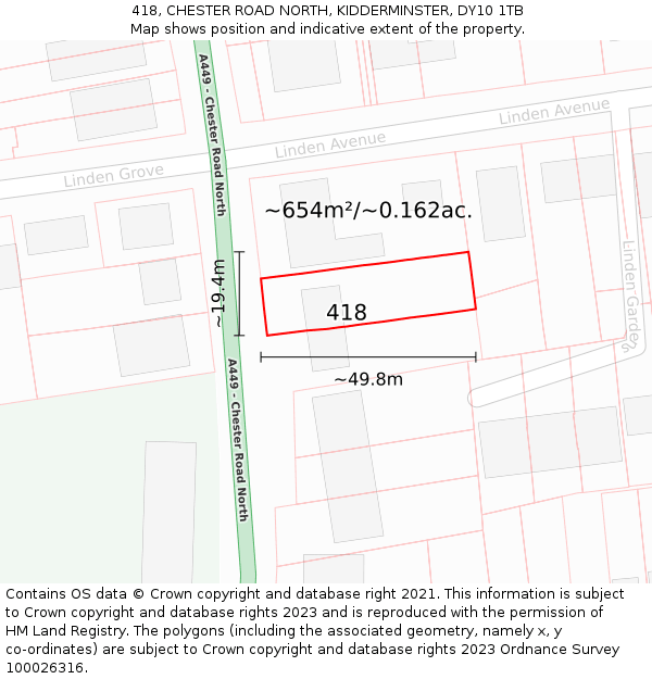 418, CHESTER ROAD NORTH, KIDDERMINSTER, DY10 1TB: Plot and title map