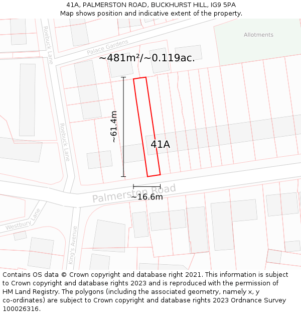 41A, PALMERSTON ROAD, BUCKHURST HILL, IG9 5PA: Plot and title map