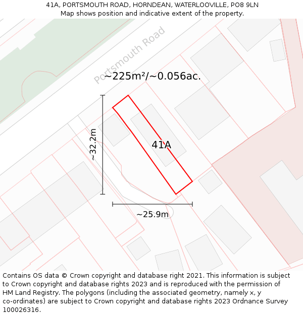 41A, PORTSMOUTH ROAD, HORNDEAN, WATERLOOVILLE, PO8 9LN: Plot and title map