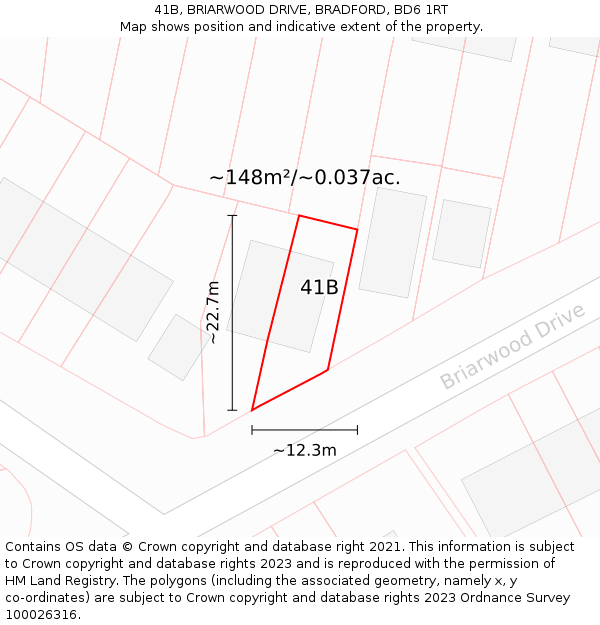 41B, BRIARWOOD DRIVE, BRADFORD, BD6 1RT: Plot and title map