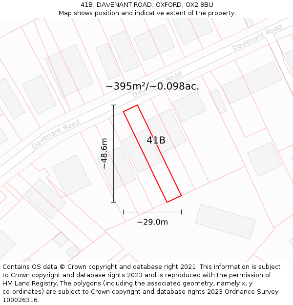 41B, DAVENANT ROAD, OXFORD, OX2 8BU: Plot and title map