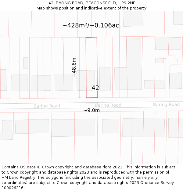 42, BARING ROAD, BEACONSFIELD, HP9 2NE: Plot and title map