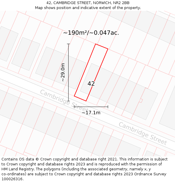 42, CAMBRIDGE STREET, NORWICH, NR2 2BB: Plot and title map