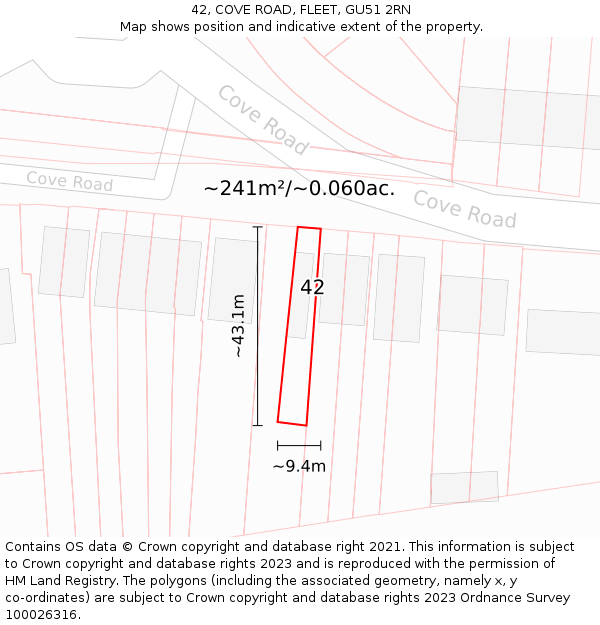 42, COVE ROAD, FLEET, GU51 2RN: Plot and title map