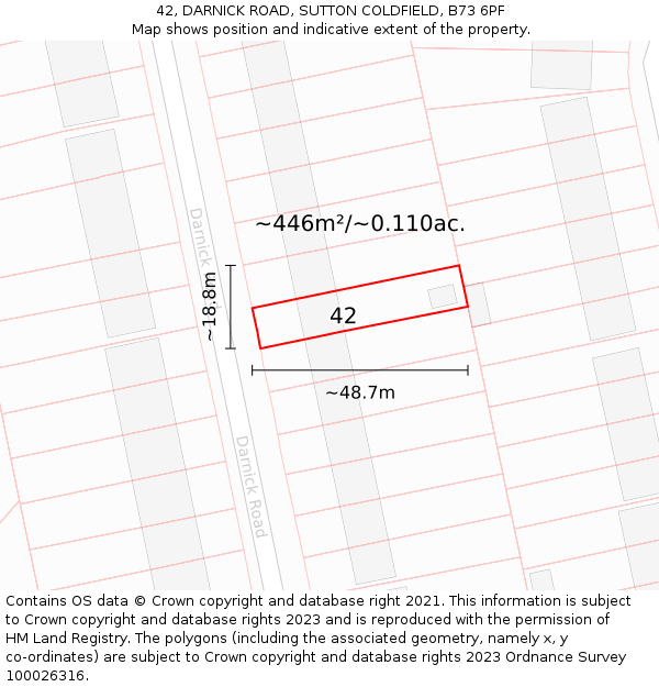 42, DARNICK ROAD, SUTTON COLDFIELD, B73 6PF: Plot and title map