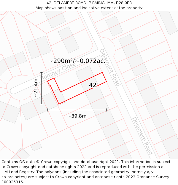 42, DELAMERE ROAD, BIRMINGHAM, B28 0ER: Plot and title map