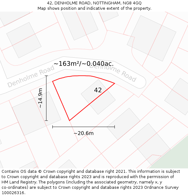 42, DENHOLME ROAD, NOTTINGHAM, NG8 4GQ: Plot and title map