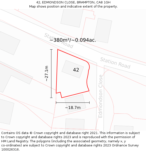 42, EDMONDSON CLOSE, BRAMPTON, CA8 1GH: Plot and title map