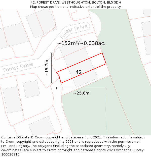 42, FOREST DRIVE, WESTHOUGHTON, BOLTON, BL5 3DH: Plot and title map