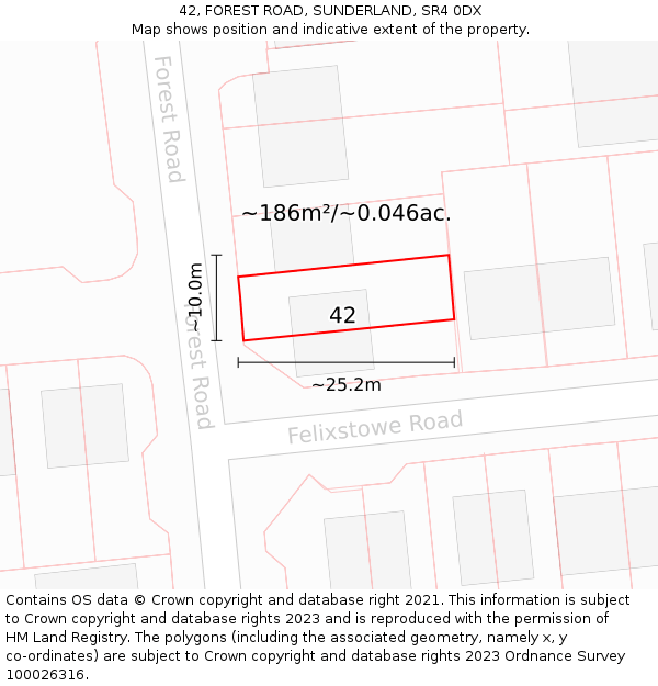 42, FOREST ROAD, SUNDERLAND, SR4 0DX: Plot and title map