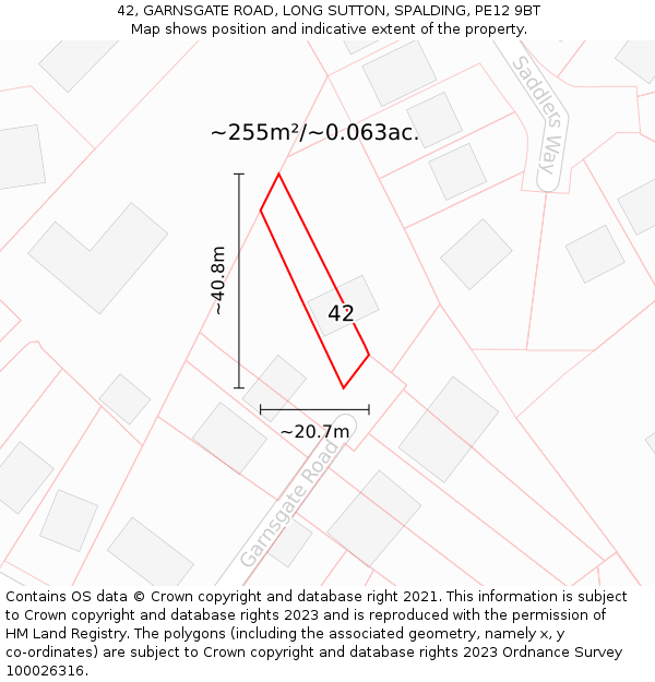 42, GARNSGATE ROAD, LONG SUTTON, SPALDING, PE12 9BT: Plot and title map