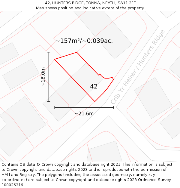 42, HUNTERS RIDGE, TONNA, NEATH, SA11 3FE: Plot and title map