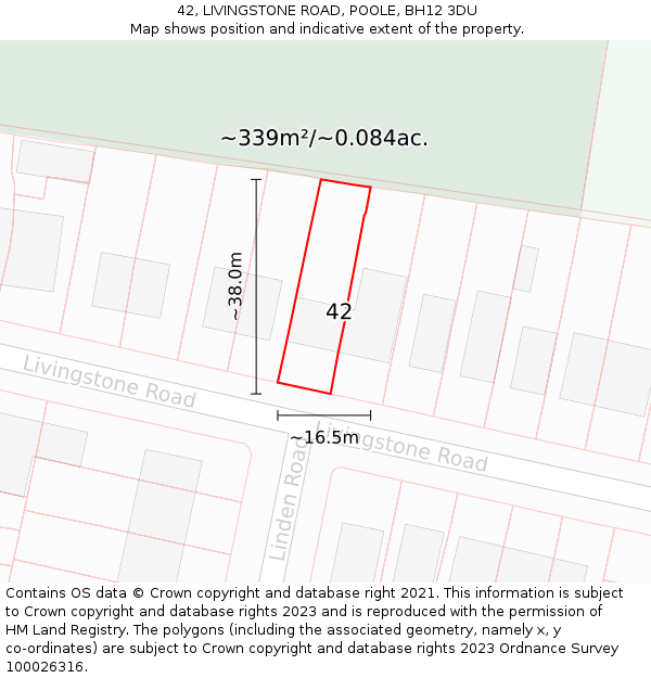 42, LIVINGSTONE ROAD, POOLE, BH12 3DU: Plot and title map