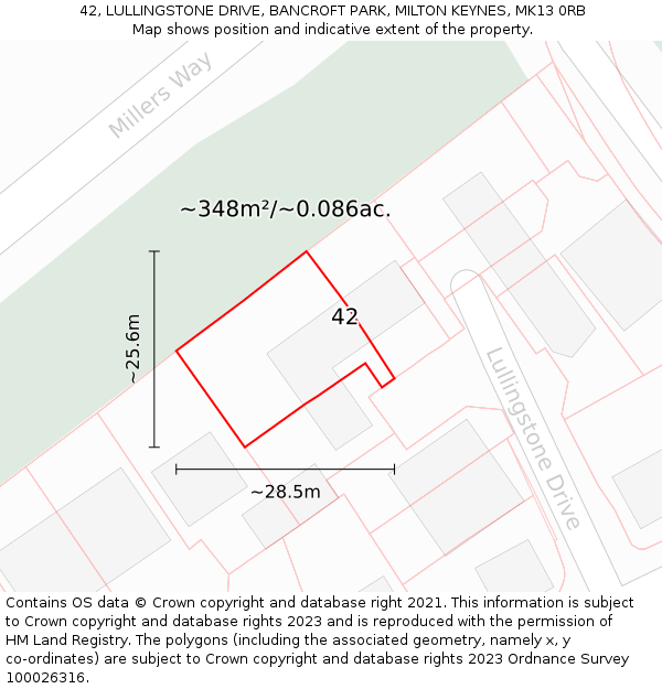 42, LULLINGSTONE DRIVE, BANCROFT PARK, MILTON KEYNES, MK13 0RB: Plot and title map