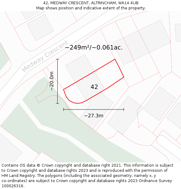 42, MEDWAY CRESCENT, ALTRINCHAM, WA14 4UB: Plot and title map