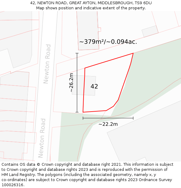 42, NEWTON ROAD, GREAT AYTON, MIDDLESBROUGH, TS9 6DU: Plot and title map