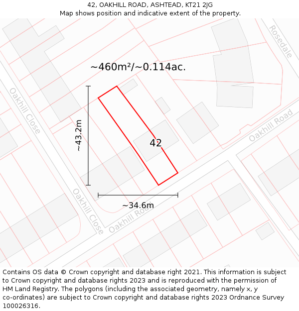 42, OAKHILL ROAD, ASHTEAD, KT21 2JG: Plot and title map