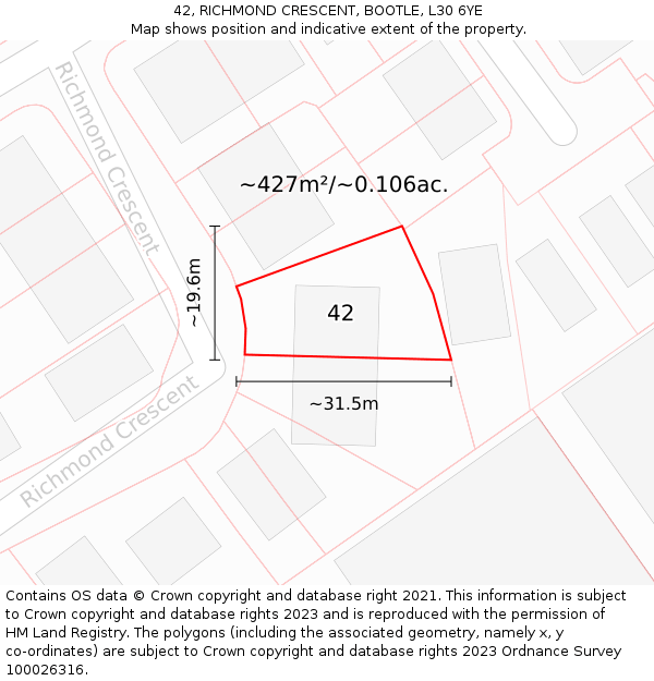 42, RICHMOND CRESCENT, BOOTLE, L30 6YE: Plot and title map