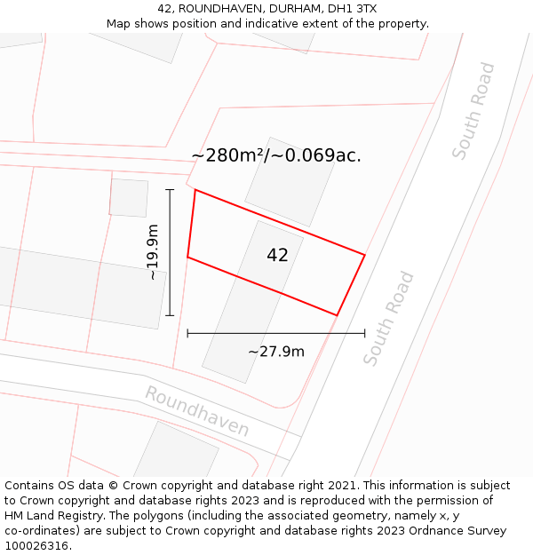 42, ROUNDHAVEN, DURHAM, DH1 3TX: Plot and title map