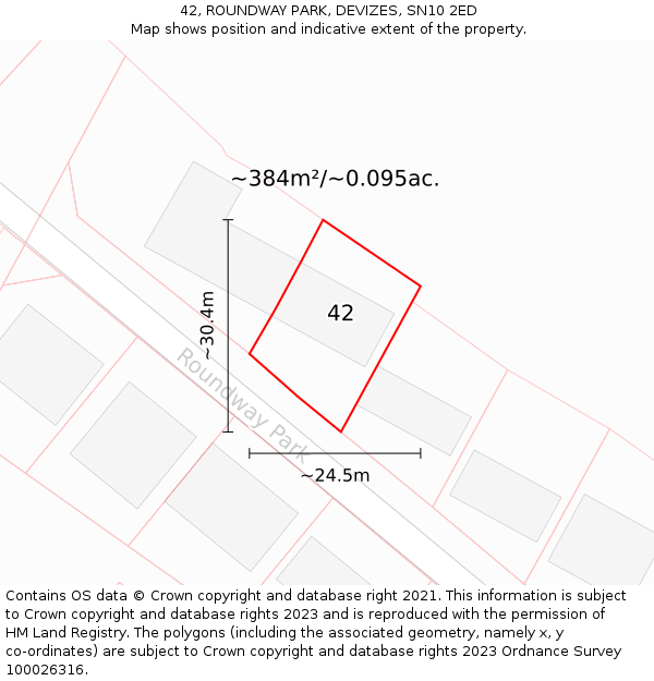 42, ROUNDWAY PARK, DEVIZES, SN10 2ED: Plot and title map