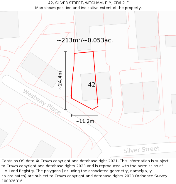 42, SILVER STREET, WITCHAM, ELY, CB6 2LF: Plot and title map