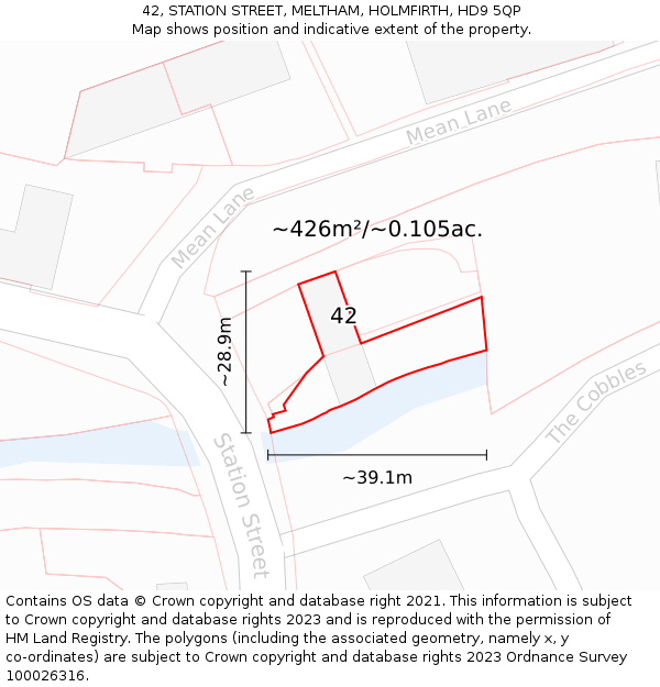 42, STATION STREET, MELTHAM, HOLMFIRTH, HD9 5QP: Plot and title map