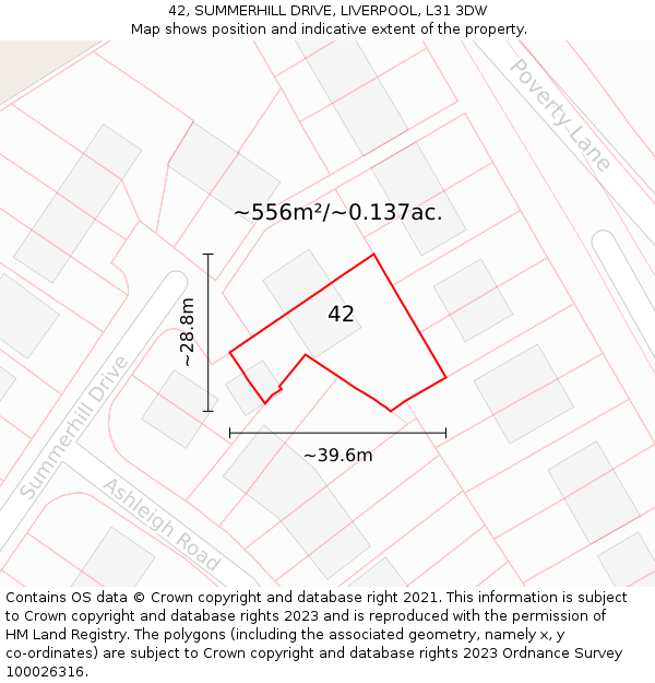 42, SUMMERHILL DRIVE, LIVERPOOL, L31 3DW: Plot and title map