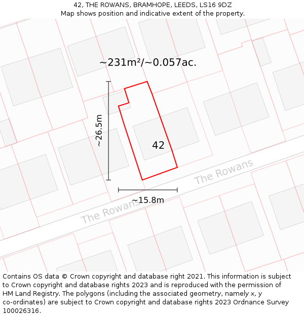 42, THE ROWANS, BRAMHOPE, LEEDS, LS16 9DZ: Plot and title map