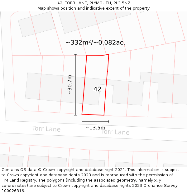 42, TORR LANE, PLYMOUTH, PL3 5NZ: Plot and title map