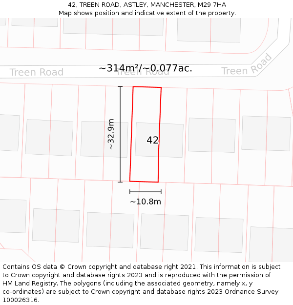 42, TREEN ROAD, ASTLEY, MANCHESTER, M29 7HA: Plot and title map