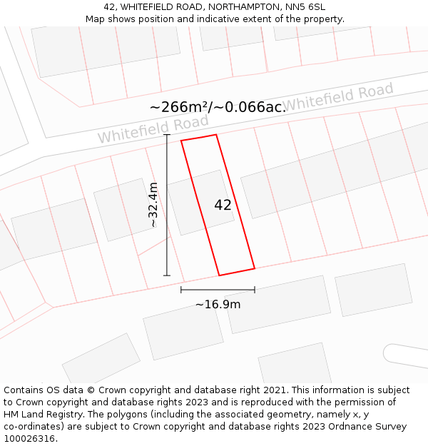 42, WHITEFIELD ROAD, NORTHAMPTON, NN5 6SL: Plot and title map